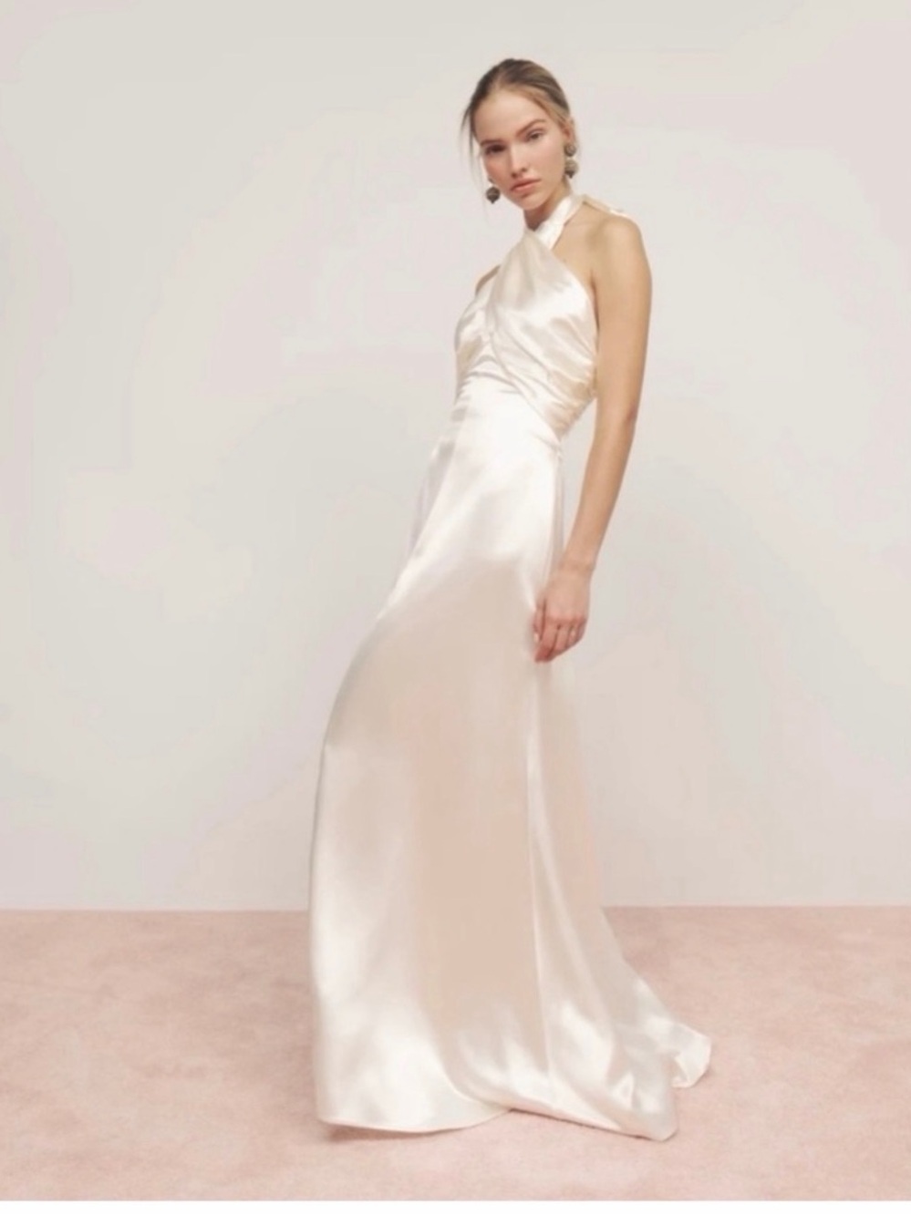 Reformation Vería Silk Gown Ivory